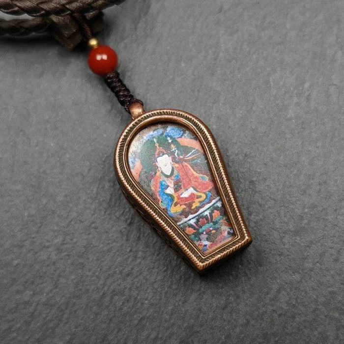 Guru Rinpoche Gau Shrine, Altar Amulet Pendant - Tibetan Buddhist amulet, detailed view