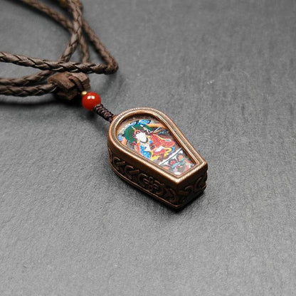 Guru Rinpoche Gau Shrine, Altar Amulet Pendant - Tibetan Buddhist amulet, close-up detail