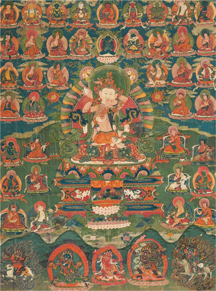 Guru Rinpoche Image - Tibetan thangka painting, front view