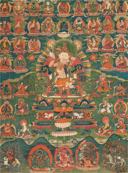 Guru Rinpoche Image - Tibetan thangka painting, front view