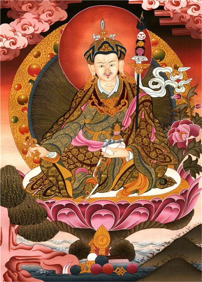 Guru Rinpoche Image - Tibetan thangka painting, front view
