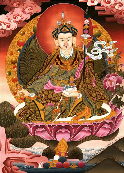 Guru Rinpoche Image - Tibetan thangka painting, front view