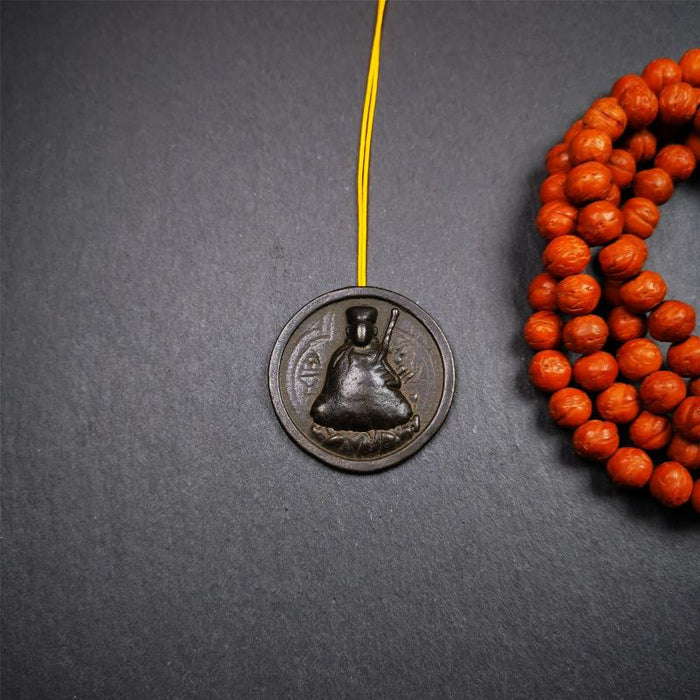 Guru Rinpoche Pendant 1.4" - Tibetan Buddhist art, close-up detail