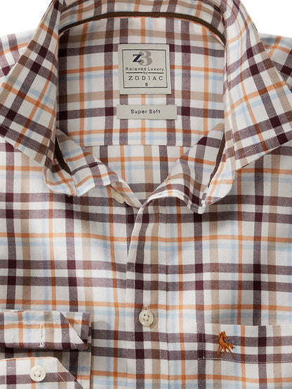 Heskey Twill Brown Check Full Sleeve Tailored Fit Casual Cotton Shirt