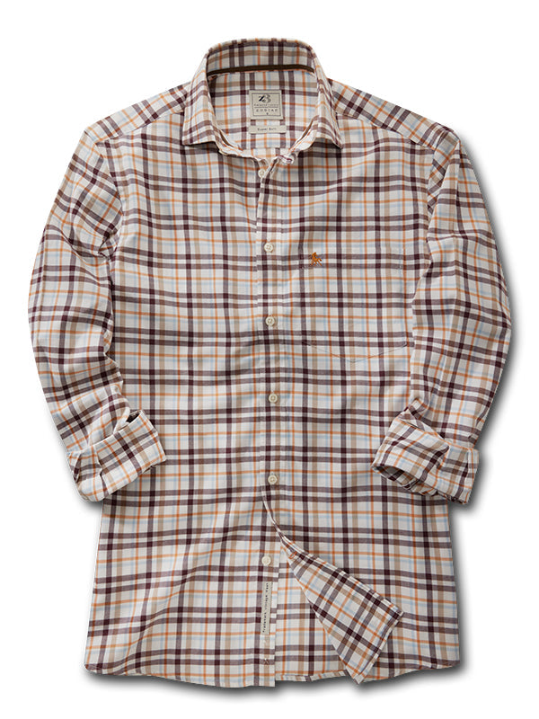 Heskey Twill Brown Check Full Sleeve Tailored Fit Casual Cotton Shirt