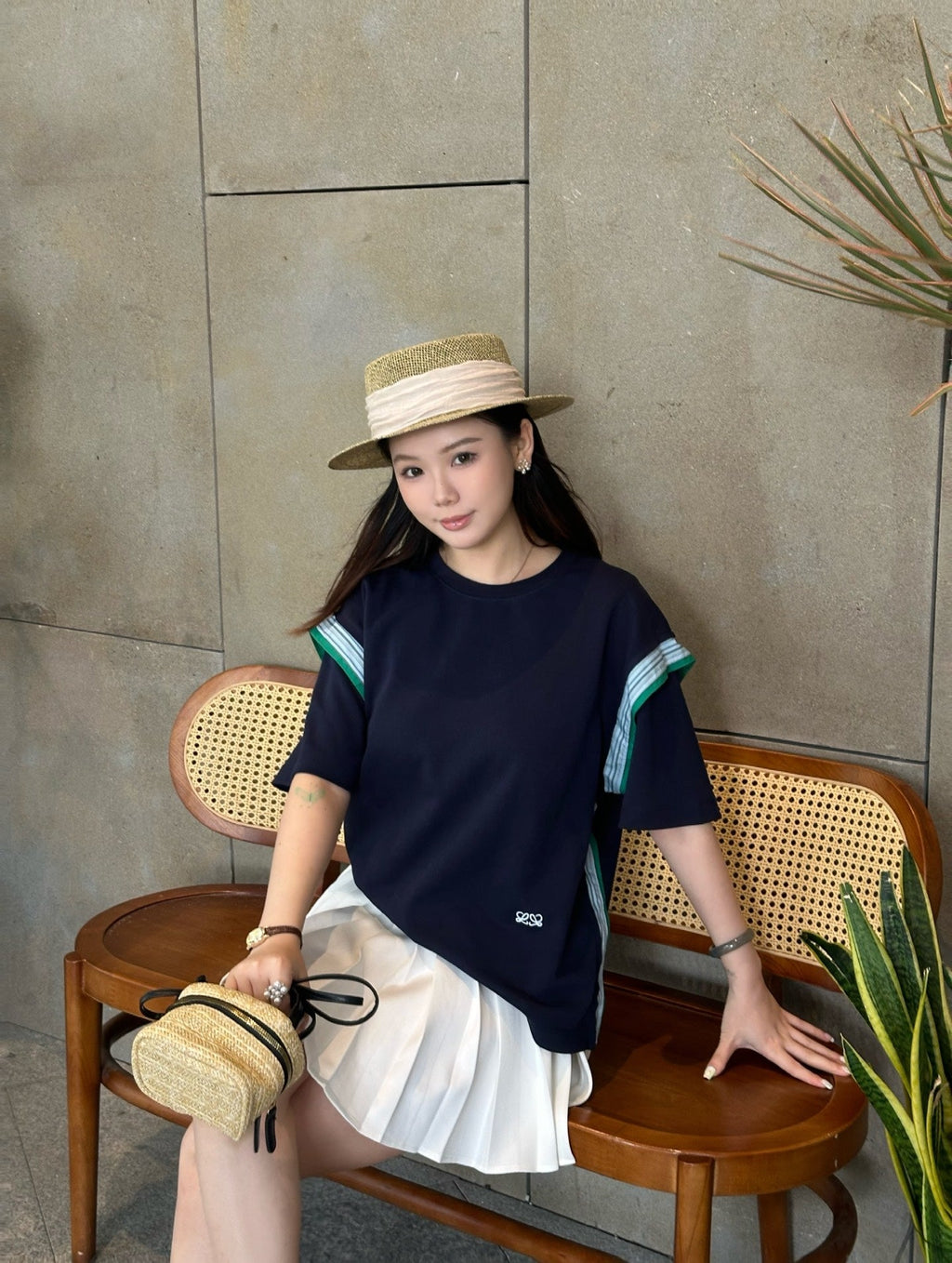 2026 Women’s Way Embroidered Striped Patchwork Short-Sleeved Top (DD108)
