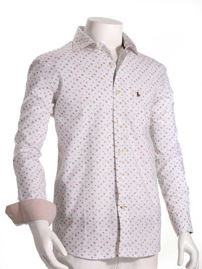 Island Ecru Printed    Cotton Shirt