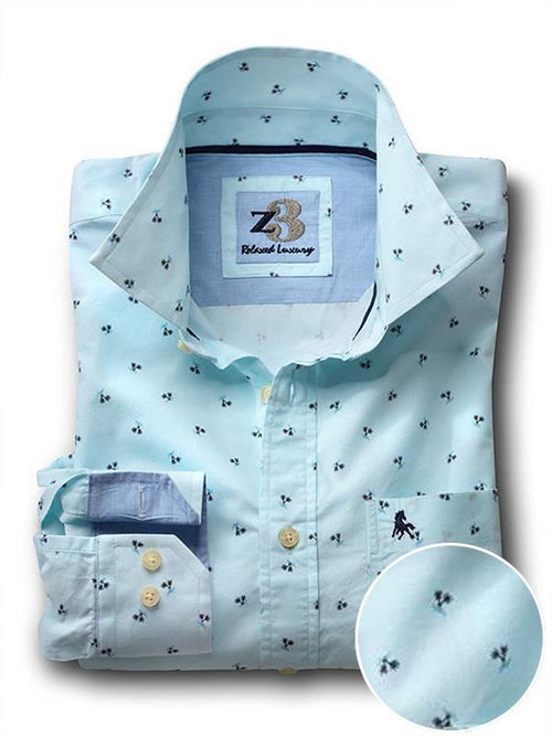 Islands Turquoise Printed Full sleeve single cuff   Cotton Shirt