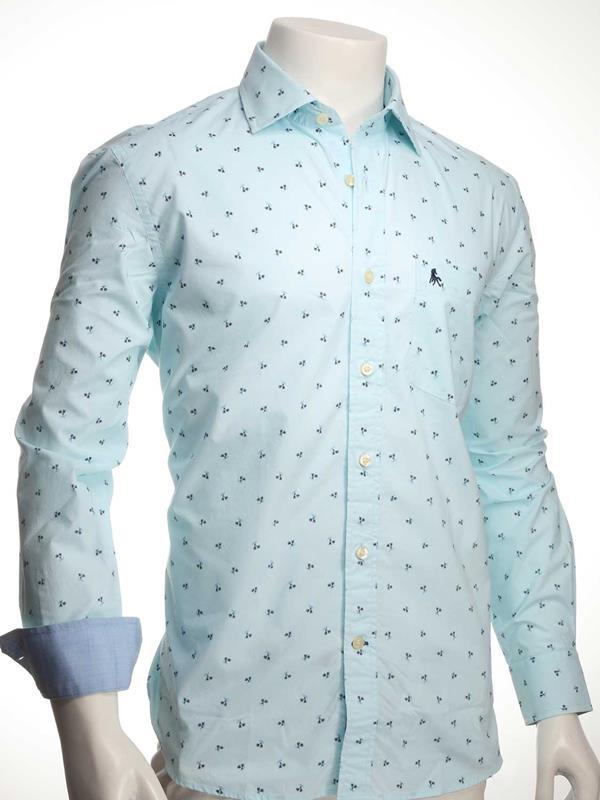 Islands Turquoise Printed Full sleeve single cuff   Cotton Shirt