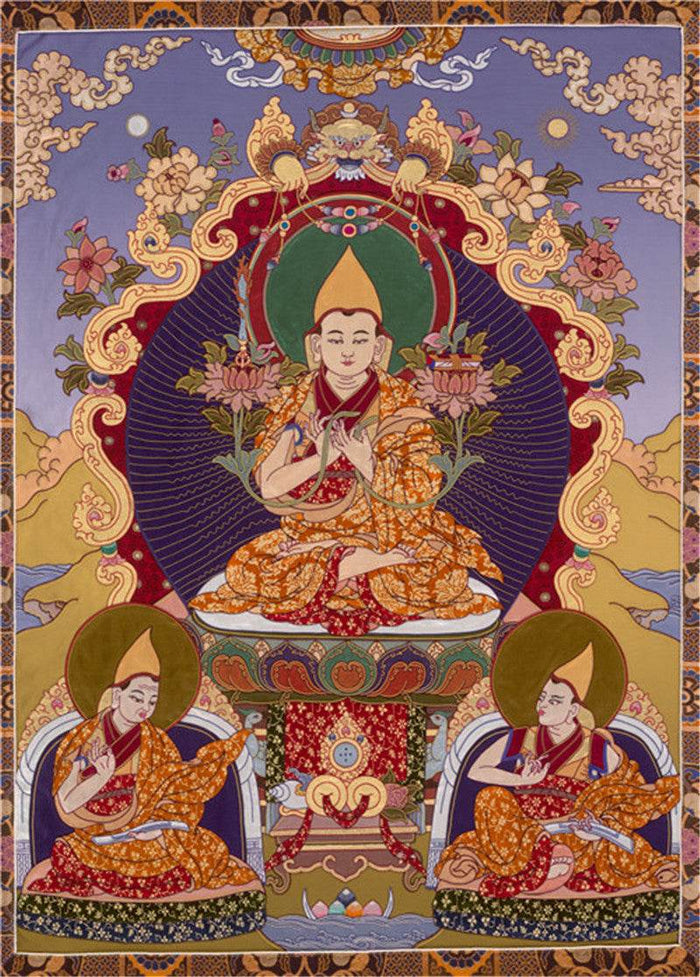 Je Tsongkhapa Image - Tibetan thangka painting, front view
