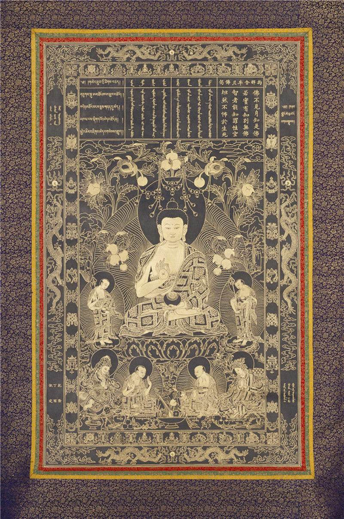 Kanakamuni Buddha Image - Tibetan thangka painting, front view