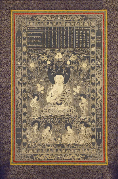 Kanakamuni Buddha Image - Tibetan thangka painting, front view