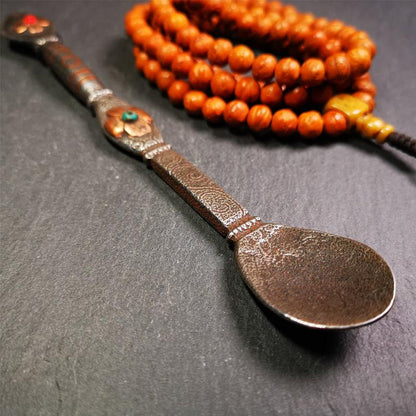 Large Size Offering Spoon 7.1" - Tibetan Buddhist art, detailed view