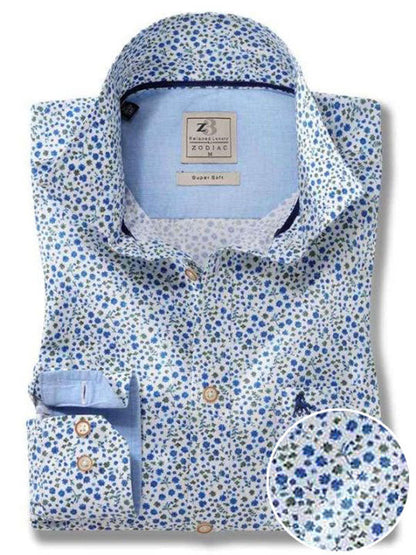 Leeds Blue Printed Full Sleeve Tailored Fit Casual Cotton Shirt