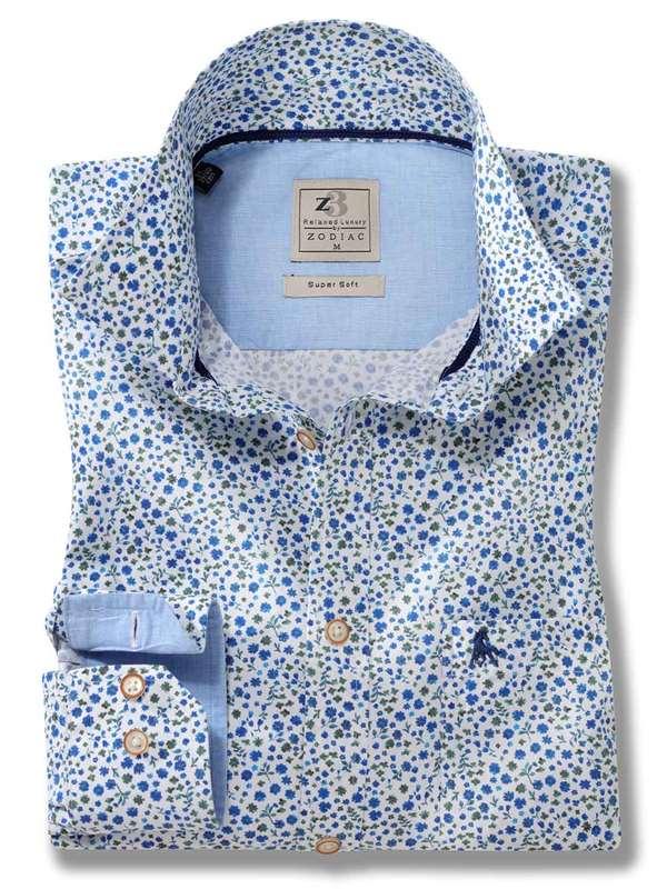 Leeds Blue Printed Full Sleeve Tailored Fit Casual Cotton Shirt