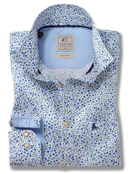 Leeds Blue Printed Full Sleeve Tailored Fit Casual Cotton Shirt