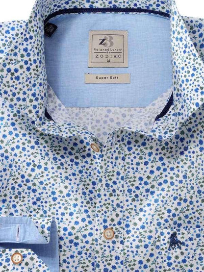 Leeds Blue Printed Full Sleeve Tailored Fit Casual Cotton Shirt