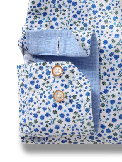 Leeds Blue Printed Full Sleeve Tailored Fit Casual Cotton Shirt