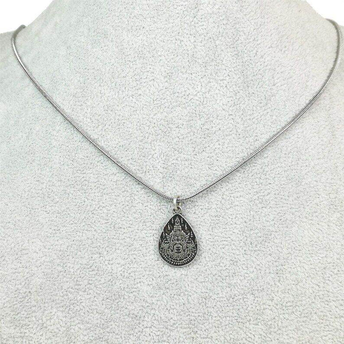 Lucky Charm, Unique Stupa / Pagoda Pattern,Silver Pendant - Tibetan Buddhist art, close-up detail