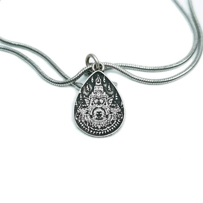 Lucky Charm, Unique Stupa / Pagoda Pattern,Silver Pendant - Tibetan Buddhist art, view 7