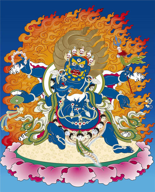 Mahakala - Tibetan thangka painting, front view