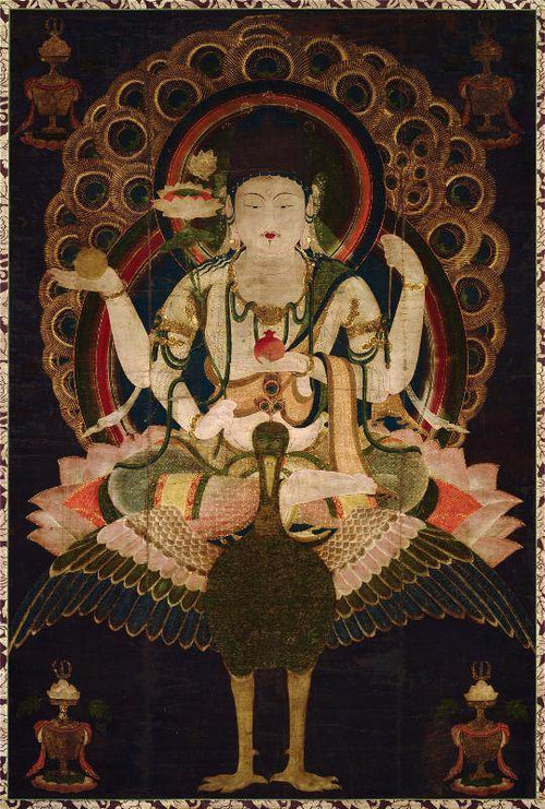 Mahamayuri - 12th Century - Tibetan thangka painting, front view