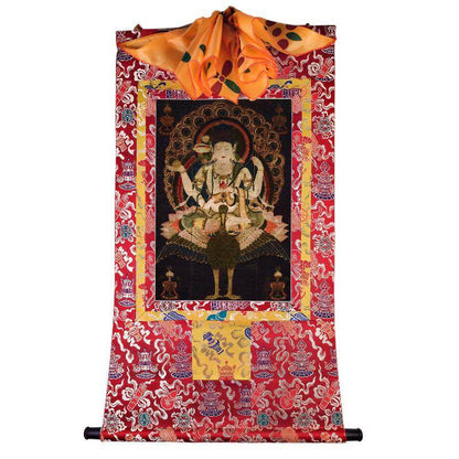 Mahamayuri - 12th Century - Tibetan thangka painting, detailed view