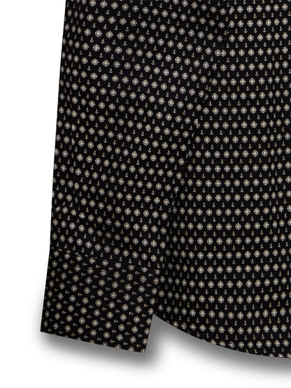 Makai Black Printed Full Sleeve Single Cuff Slim Fit Party Wear Blended Shirt
