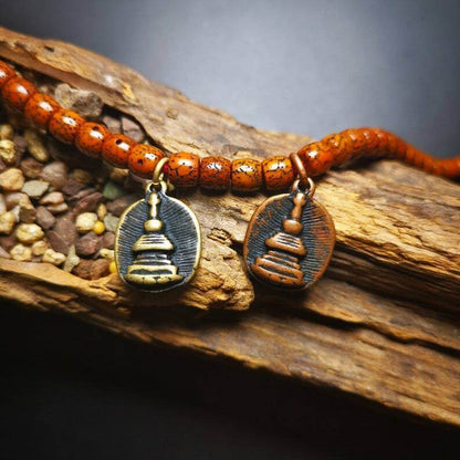 Mala Amulet,Stupa Pendant - Tibetan Buddhist mala beads, front view