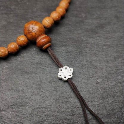 Mala Bead Pendant,Sterling Silver Lucky Knot Bead,Endless Knot - Tibetan Buddhist mala beads, detailed view