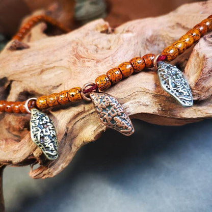 Mala Counter Pendant,OM Bead Amulet - Tibetan Buddhist mala beads, detailed view