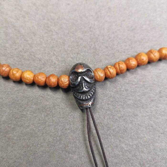 Mala Guru Bead, Skull Shape T-drilled 3-Hole Bead - Tibetan Buddhist mala beads, front view