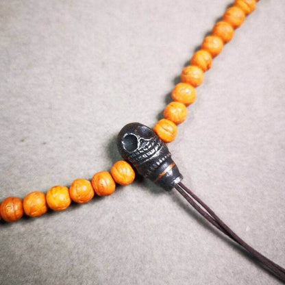 Mala Guru Bead, T-drilled 3-Hole Connector Bead - Tibetan Buddhist mala beads, front view