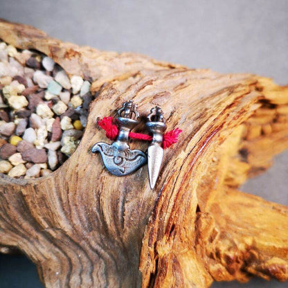 Mala Pendant,Mini Phurba and Kartika - Tibetan Buddhist mala beads, front view