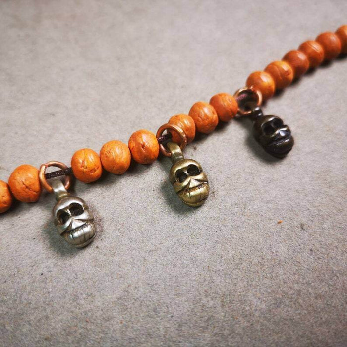 Mala Pendant,Skull Citipati Amulet for Prayer Beads - Tibetan Buddhist mala beads, front view