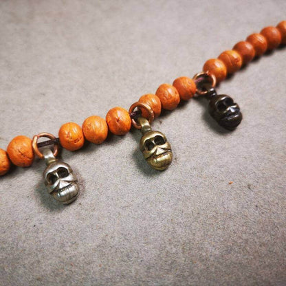 Mala Pendant,Skull Citipati Amulet for Prayer Beads - Tibetan Buddhist mala beads, front view