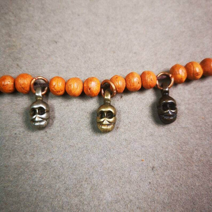 Mala Pendant,Skull Citipati Amulet for Prayer Beads - Tibetan Buddhist mala beads, detailed view