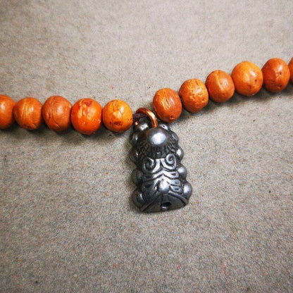 Mala Pendant,Snow Lion Amulet for Prayer Beads - Tibetan Buddhist mala beads, front view