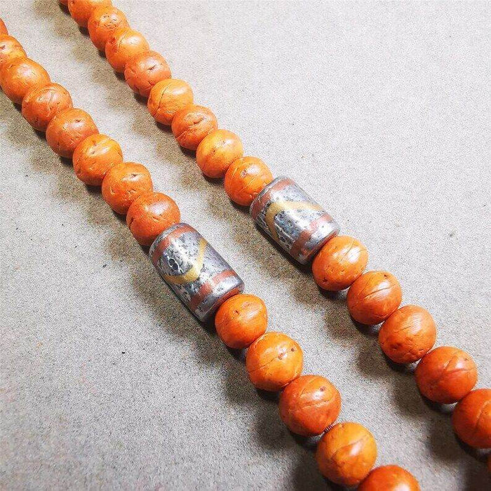 Mala Spacer Bead,Cold Iron Stripe Marker Beads for Prayer Beads Necklace - Tibetan Buddhist mala beads, close-up detail