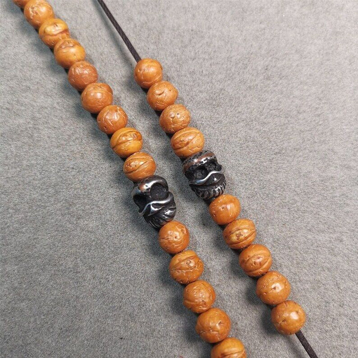 Mala Spacer Bead,Skull Citipati Marker Bead 0.43" - Tibetan Buddhist mala beads, front view