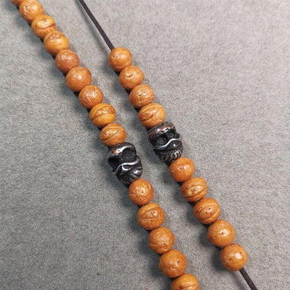 Mala Spacer Bead,Skull Citipati Marker Bead 0.43" - Tibetan Buddhist mala beads, front view