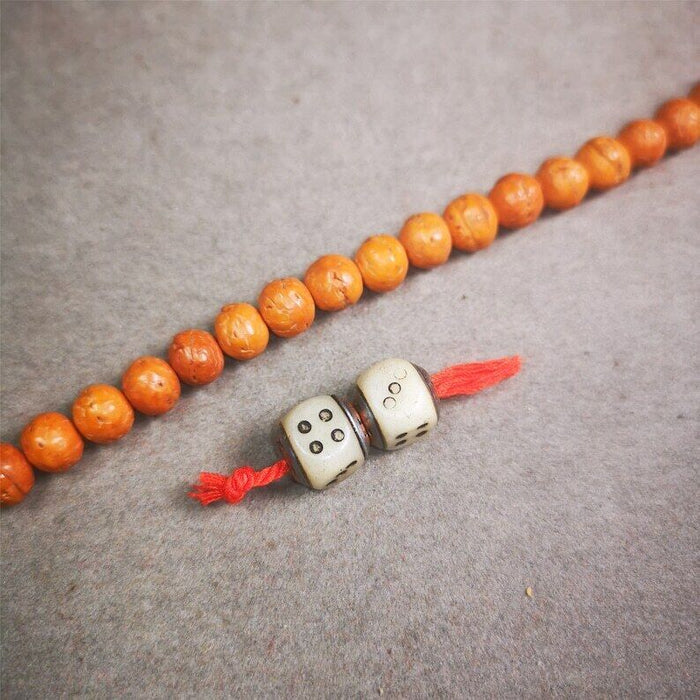 Mala Spacer Bead,Yak Bone Dice Marker Beads 0.43" - Tibetan Buddhist mala beads, front view