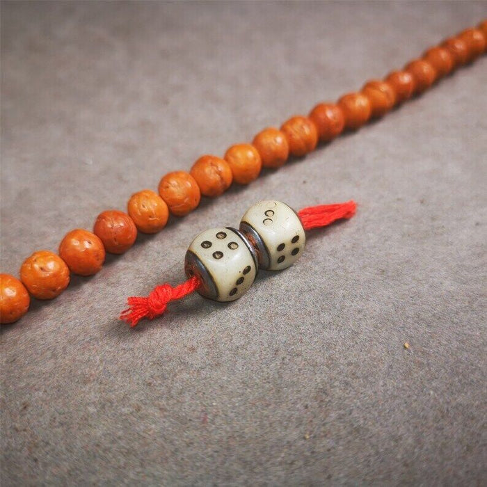Mala Spacer Bead,Yak Bone Dice Marker Beads 0.43" - Tibetan Buddhist mala beads, detailed view