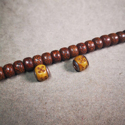 Mala Spacer Bead,Yak Bone Dice Marker Beads 0.43" - Tibetan Buddhist mala beads, close-up detail