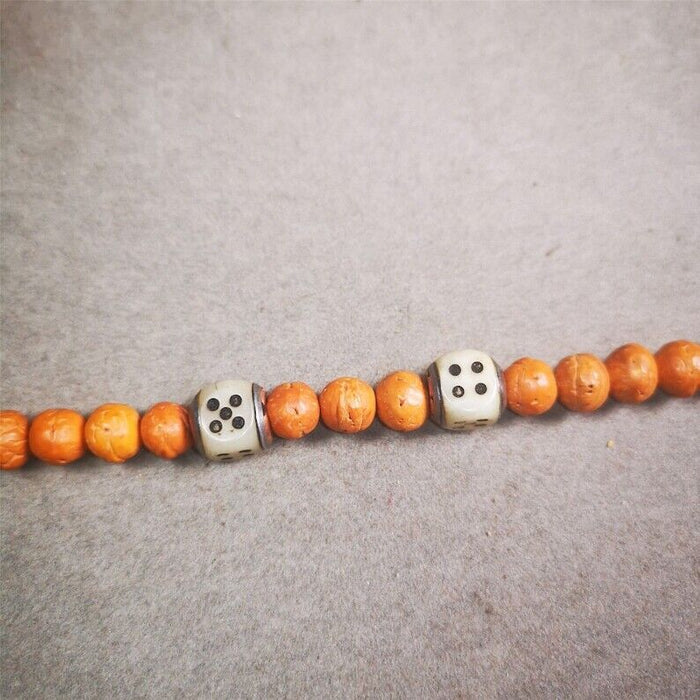 Mala Spacer Bead,Yak Bone Dice Marker Beads 0.43" - Tibetan Buddhist mala beads, view 5