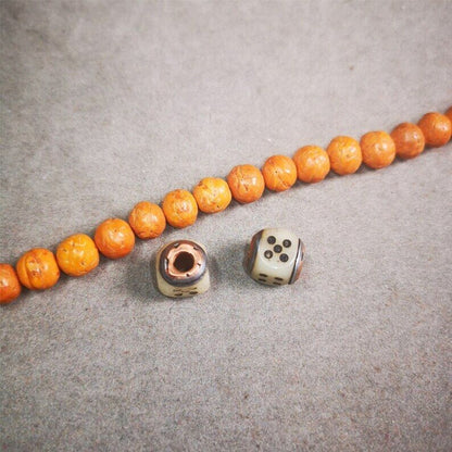 Mala Spacer Bead,Yak Bone Dice Marker Beads 0.43" - Tibetan Buddhist mala beads, view 6