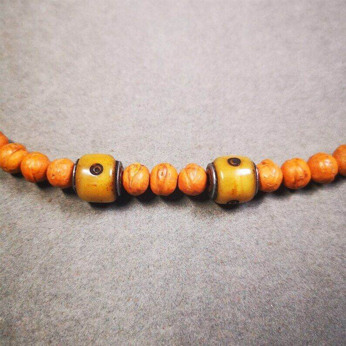 Mala Spacer Bead,Yak Bone Dice Marker Beads for Prayer Bead Necklace - Tibetan Buddhist mala beads, front view
