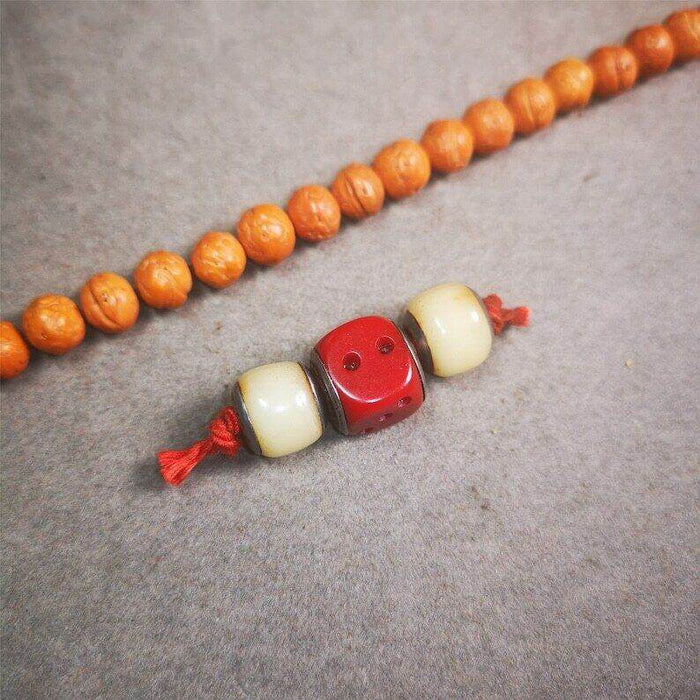 Mala Spacer Bead,Yak Bone Dice Marker Beads - Tibetan Buddhist mala beads, front view