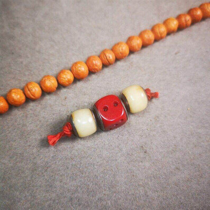 Mala Spacer Bead,Yak Bone Dice Marker Beads - Tibetan Buddhist mala beads, front view