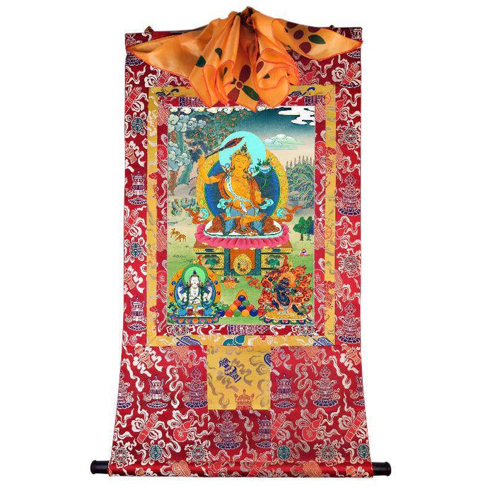 Manjushri Chenrezig Vajrapani - Tibetan thangka painting, detailed view